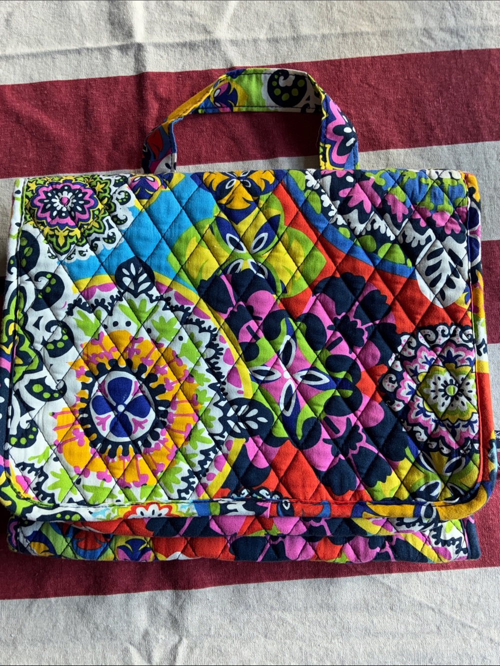 Vera Bradley Quilted Fold-Over Tote in Pink, Blue, Yellow, Green